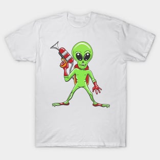 Cartoon Alien with ray gun T-Shirt